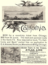 1895 SANTA FE RAILROAD CALIFORNIA ATLAS STEAMSHIP LINE PRINT ADVERTISEMENT Z3483 picture