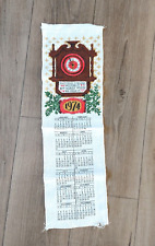 Vintage 1974 Calendar Linen Hanging Panel Clock 