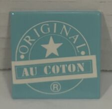 Vintage 1980s Au Coton Original Square Pinback Button Sky Blue Pin 1.5” Canada picture