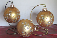 3 Vintage Rauch JUMBO 3” Gold Christmas Ornaments, Glitter & Diamond Rhinestones picture