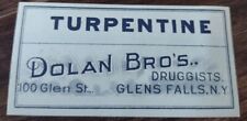 Vtg Dolan Bro's. Druggists Turpentine Label Glens Falls NY picture