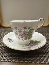 Vintage Bone China Regency Tea Cup Saucer Set Purple Violets Gold Trim Mint picture