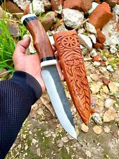 Hand Forged Damascus Steel EDC Hunting Knife Leather Sheath Gift For Him /Her picture