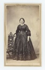 Antique CDV Circa 1860s Beautiful Woman in Stunning Black Victorian Era Dress picture