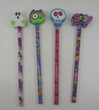 Lisa Frank 4 Vintage Halloween Pencils With Toppers Skull Boo Ghost Dracula picture