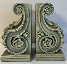 Resin Bookends with Floral Scroll Neoclassical Style Moss Green Color picture