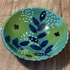 Kait Kelsey Anthropologie Leaf Floral Dot Blue Green Stoneware Trinket Dish picture