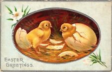 vintage postcard- Easter Greetings baby chicks embossed unposted c1900s picture