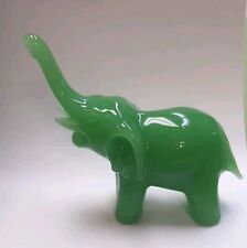 Vintage Green Jadite Jade Glass Hand Blown Elephant Figurine 2