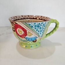 Yokohama Studio Hand Painted Coffee Mug Cup Footed Raised Design Green Floral picture