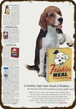 1958 Cute BEAGLE Puppy Dog & FRISKIES Vintage-Look DECORATIVE REPLICA METAL SIGN picture