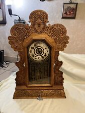 E INGRAHAM Carved Oak Gingerbread Parlor Mantel Shelf Clock - FOR PARTS  REPAIR picture