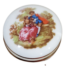 Signed Vintage Limoges France Courting Couple Porcelain 3 Legs Trinket Box picture