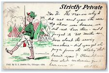 c1905 Strictly Private Military Soldier Camping Rifle Gun Antique Postcard picture