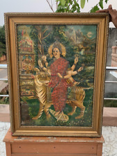1900s Old Vintage Collectible Hindu God Devi Maa Ambaji Lithograph Print Framed picture