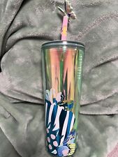 NWT Starbucks Summer Iridescent Canna Lily Butterfly Floral Straw Topper Tumbler picture