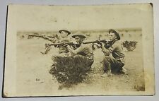 WWI Soldiers Aiming Rifles In Field, Real Photo RPPC Postcard AZO Unposted picture