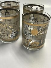 VINTAGE MCM BARWARE CERA THE WORLD GOLD 4” LOWBALL GLASSES SET OF FOUR picture