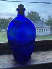 VTG floral embossed flask with cork cobalt blue picture