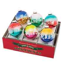 Shiny Brite Christmas Confetti Round Multicolor Flocked Ornament Set 6 3.25