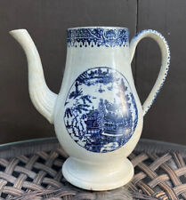 Antique Blue Willow Pearlware Earthenware Transferware Coffee Teapot ca 1815 picture