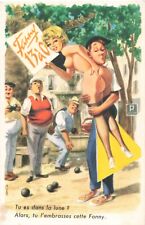 CPA FANCY ILLUSTREE EROTIC HUMOROUS PETANQUE KISS THE FANNY picture