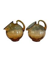 Vintage Amber Glass Tilted Ball Creamer And Sugar picture