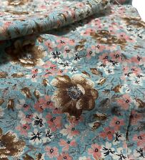 French Antique Brown Floral Cottage Peach Teal Light Fabric 3 1/2yds 48in Cotton picture