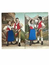Appenzeller SWITZERLAND Children COSTUME Embossed Silk Vtg Postcards Set/2 1910 picture