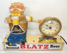 Vintage 1950's Blatz Beer Light Sign Clock WORKING Beer Barrel Man picture