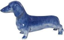 Ceramic Dachshund Dog Figurine Dollhouse Delft Blue White Collectible Miniature picture