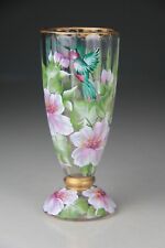 Beautiful Hand Enameled Floral & Hummingbird Decorated w/ Gold Trim Glass Vase picture