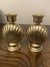 Vintage Brass Clam Sea Shell Candle Holders picture