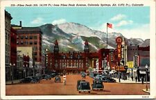 Vtg 1942 Linen Postcard View of Pikes Peak from Pikes Peak Ave Colorado Springs picture