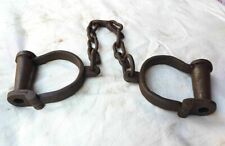Heavy Chain Leg Cuffs Lock Key Handcuff Vintage Old Antique Iron HHF10 picture