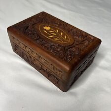 Vintage Hand Carved Teak Wooden Jewelry Trinket Box Made in India picture