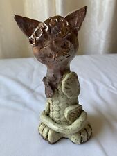 Art Pottery Cat Figurine Handcrafted Handmade Glazed Cat Statue Cat w Glasses  picture