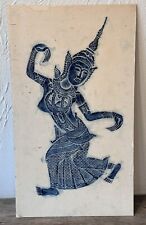 Vintage Thai Temple Rubbing On Rice Paper Blue Dancer 20 x 11.5 picture