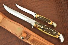 RARE VINTAGE CASE XX USA 1965-1969 STAG FIXED BLADE KNIFE PIGGY BACK SET (16375 picture