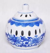 Vintage Collectible Blue & White China Floral Ginger Jar Candle Holder picture