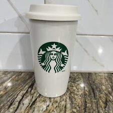 Starbucks 2014 White Ceramic Coffee Travel Cup Mug Tumbler 12 oz. W/Silicone Lid picture
