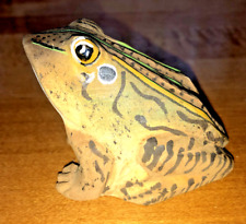 Folk Art Small Hand Carved and Painted Wooden Green Brown Sitting Frog picture
