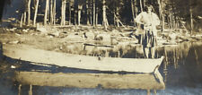 Early 1900s Woman Stands on Antique Canoe Boat RARE Photograph picture