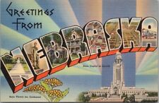 NEBRASKA Large Letter Postcard State Capitol Building / Tichnor Linen c1940s picture