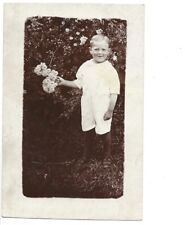 c1900s Cute Boy Young Flowers Adorable RPPC Real Photo Postcard UNPOSTED picture