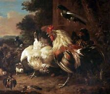 Art Oil painting Melchior-De-Hondecoeter-A-Cock-and-Two-Hens-with-Chicks-i picture