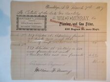 1887 William F Murray Plumber Gas Fitter receipt 436 Degraw Street Brooklyn NY  picture