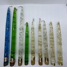 Lot 9 MCM Vintage Lucite Taper Candles 12” & 8” Blue Green Gold Silver Sunbell picture