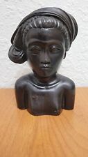 Vintage Hand Carved Wood Balinese Woman Head & Bust Statuette 6 1/2” Tall picture