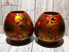 Khokhloma Painted Wood Lacquer Vases Red and Gold Small picture